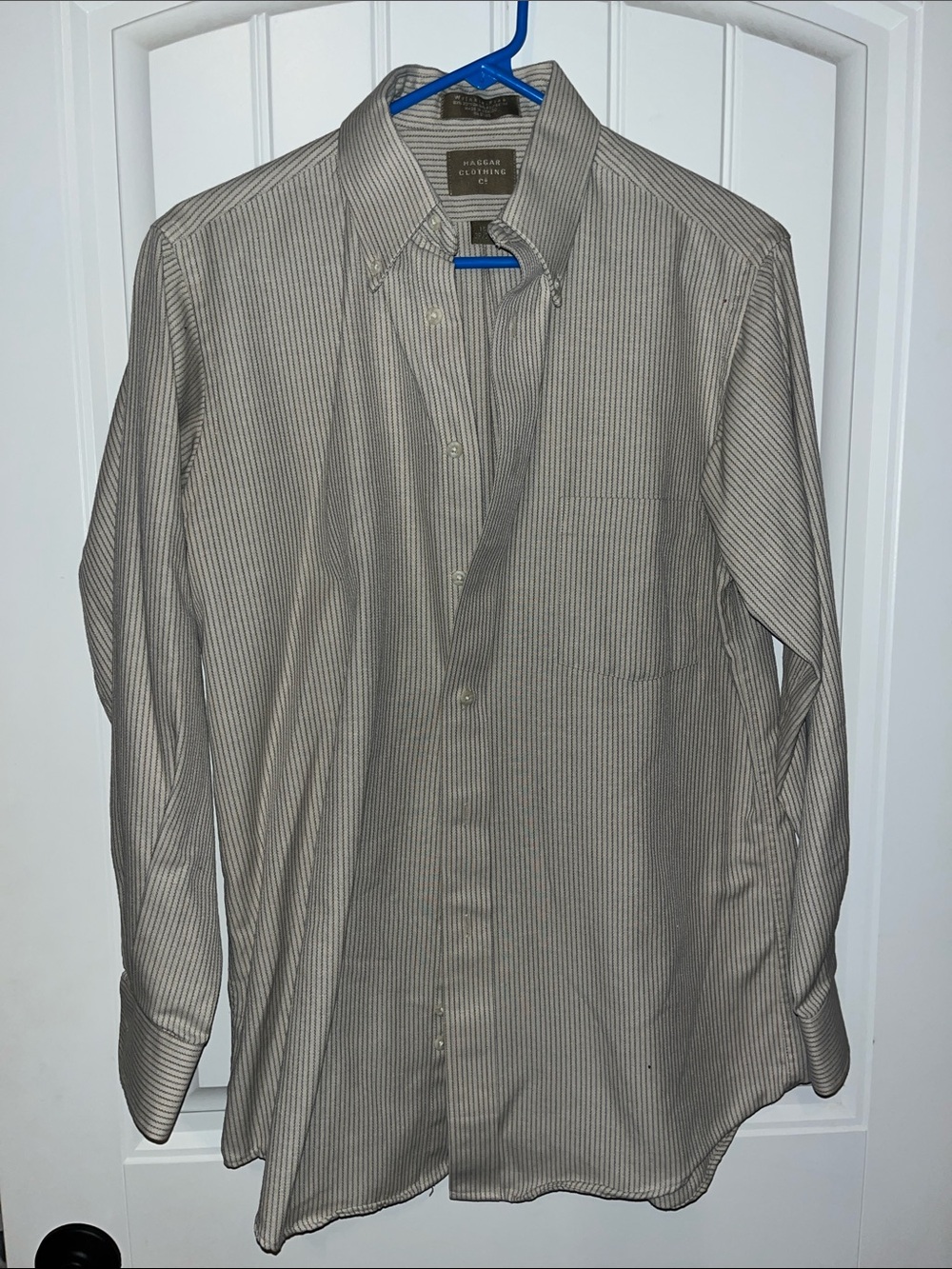 Haggar Tan Pinstripe Button-Down Dress Shirt